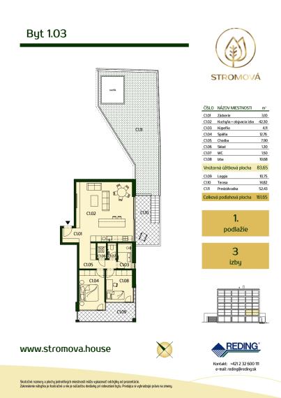 VALEN | Nadštandardný 3-izbový byt  s predzáhradkou v projekte Stromová