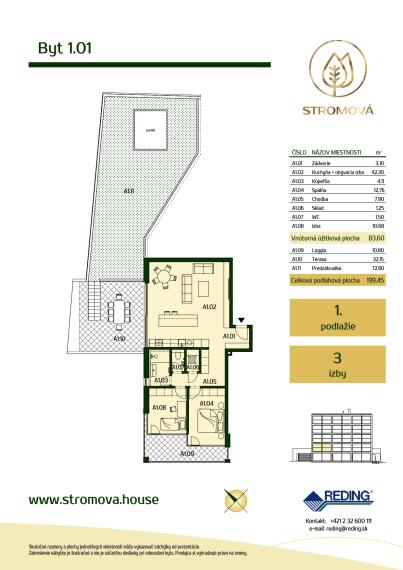 VALEN | Nadštandardný 3-izbový byt  s predzáhradkou v projekte Stromová